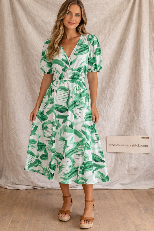 Floral Breeze Tie-Waist Midi Dress