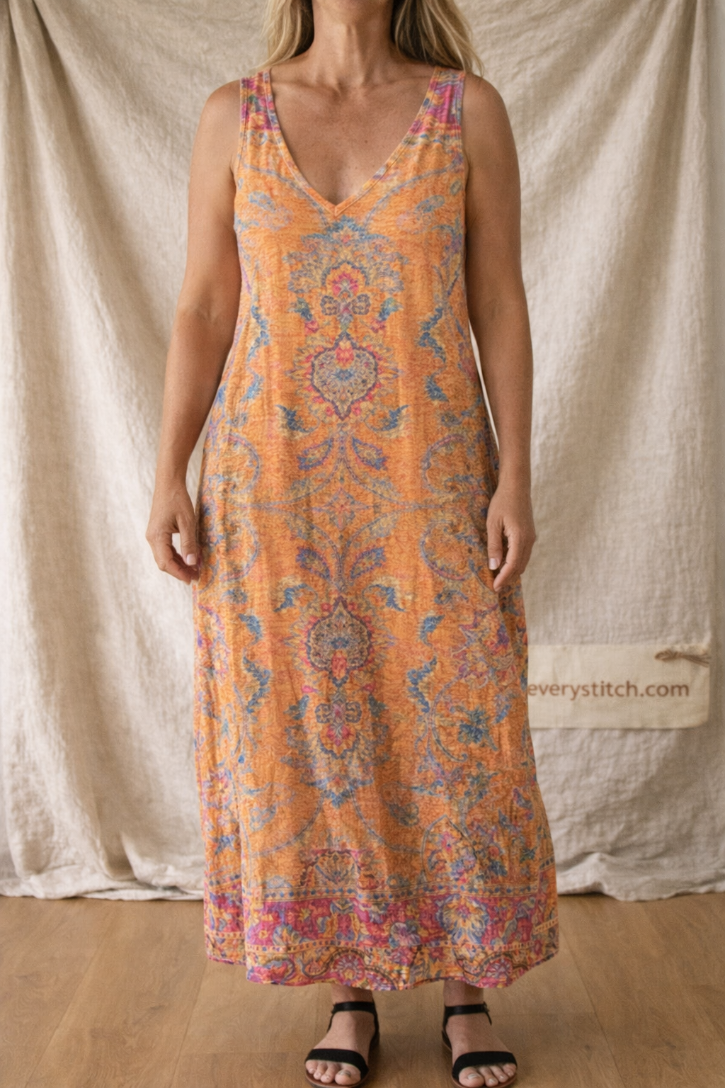 Bohemian Print Sleeveless V-Neck Maxi Dress