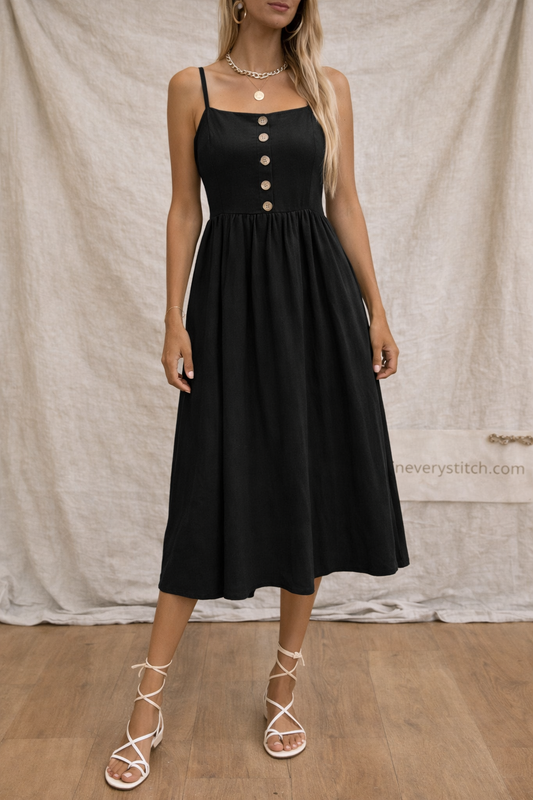 Olive Grove Button Front Midi Dress