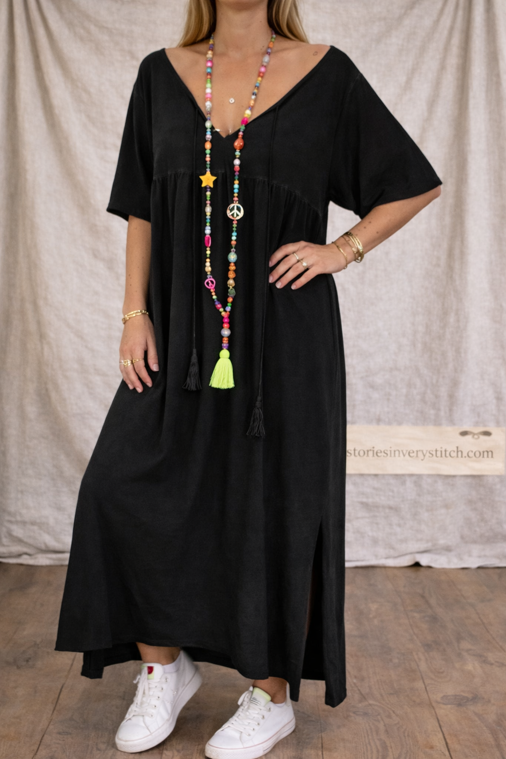 V-Neck Plus Dress - Tassel Boho Accents