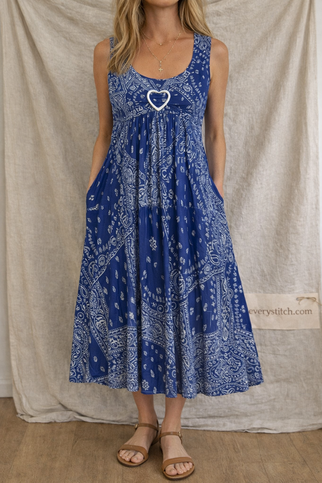 Printed Sleeveless Midi Dress