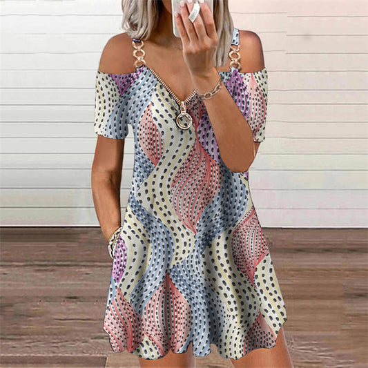 Women's Strap Print Short Sleeve Spring Summer Dress