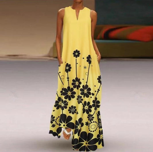 Women's New Printed Long Sleeveless Casual Plus Size Dress