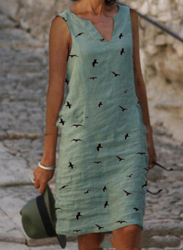 Women's Summer Vest Dress Bat Print Slim Long Skirt