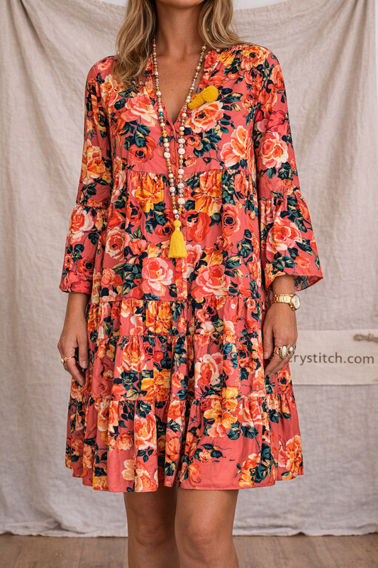 Vibrant Floral Ruffle Mini Dress