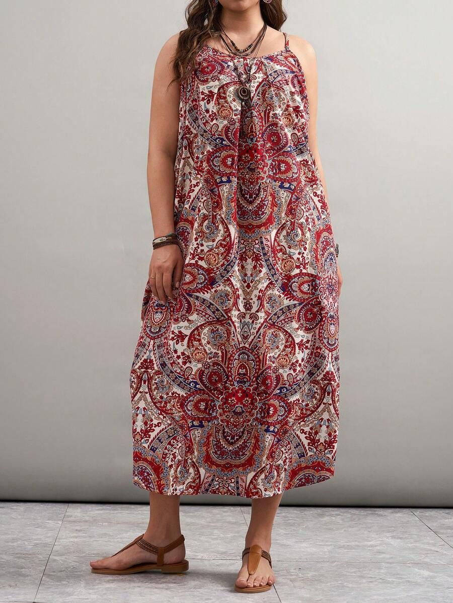 Womens Loose Casual Plus-Size Printed Dress