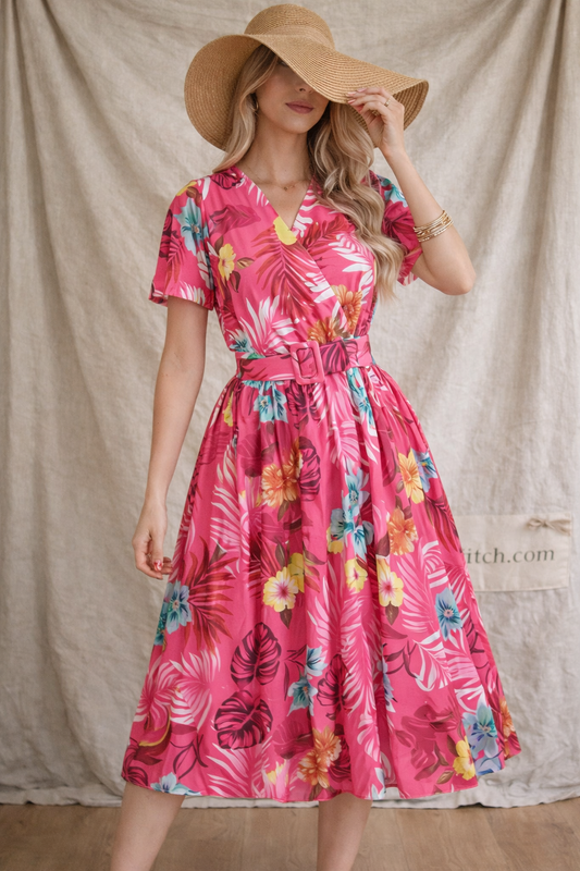 Printed Short Sleeve Midi Dress