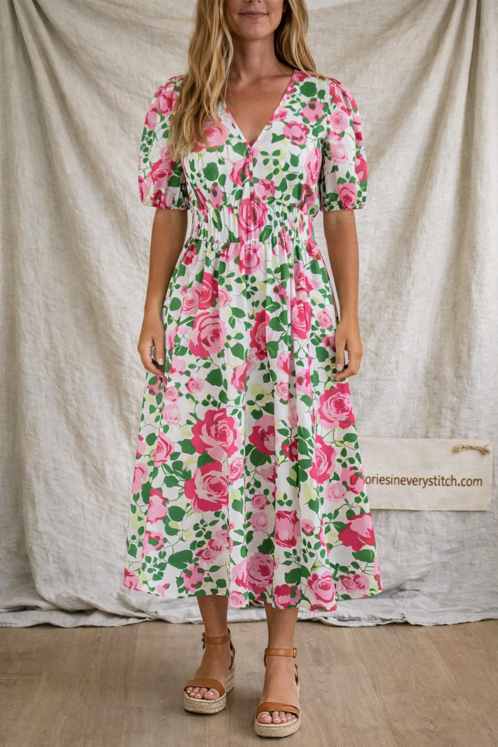 Floral Breeze Tie-Waist Midi Dress
