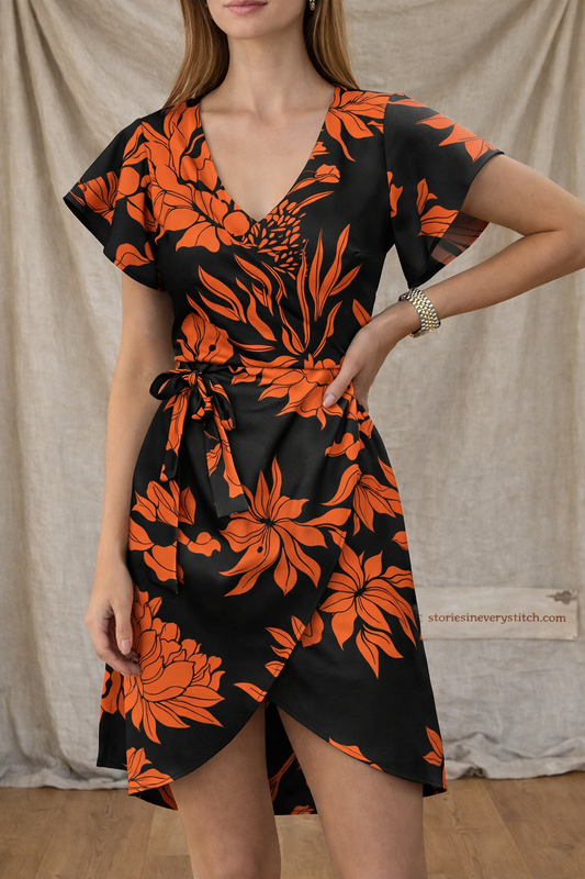 Printed Tie Waist Mini Dress