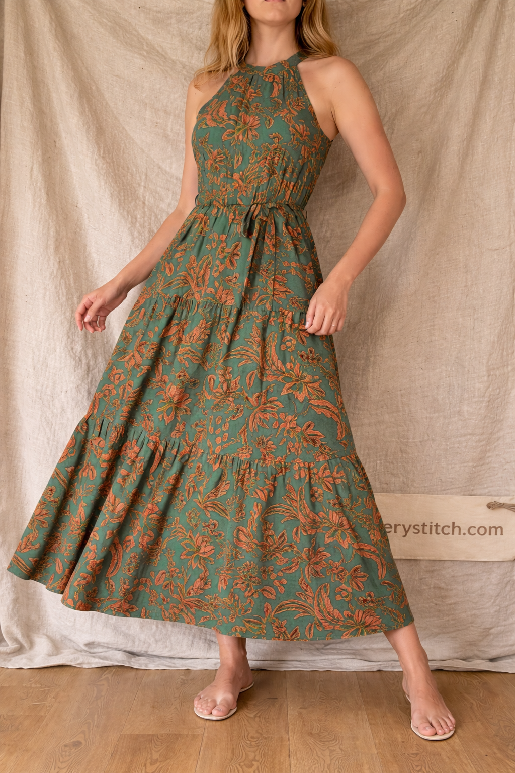 Emerald Garden Halter Maxi Dress