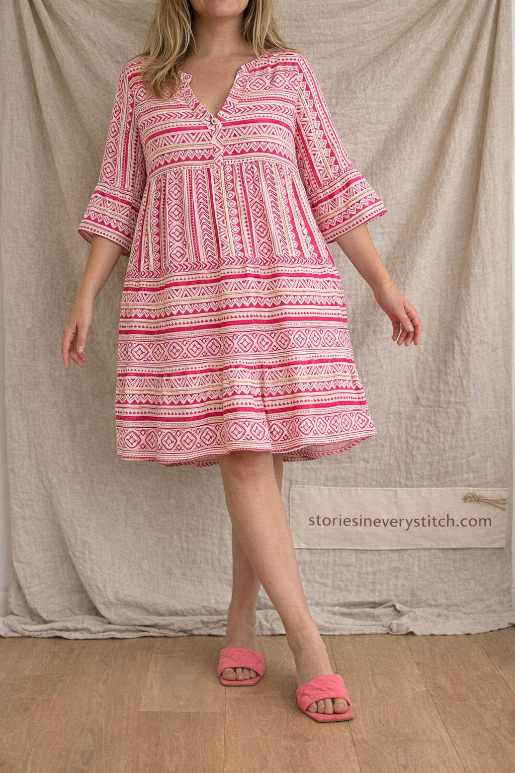 Printed Button Shirt Mini Dress