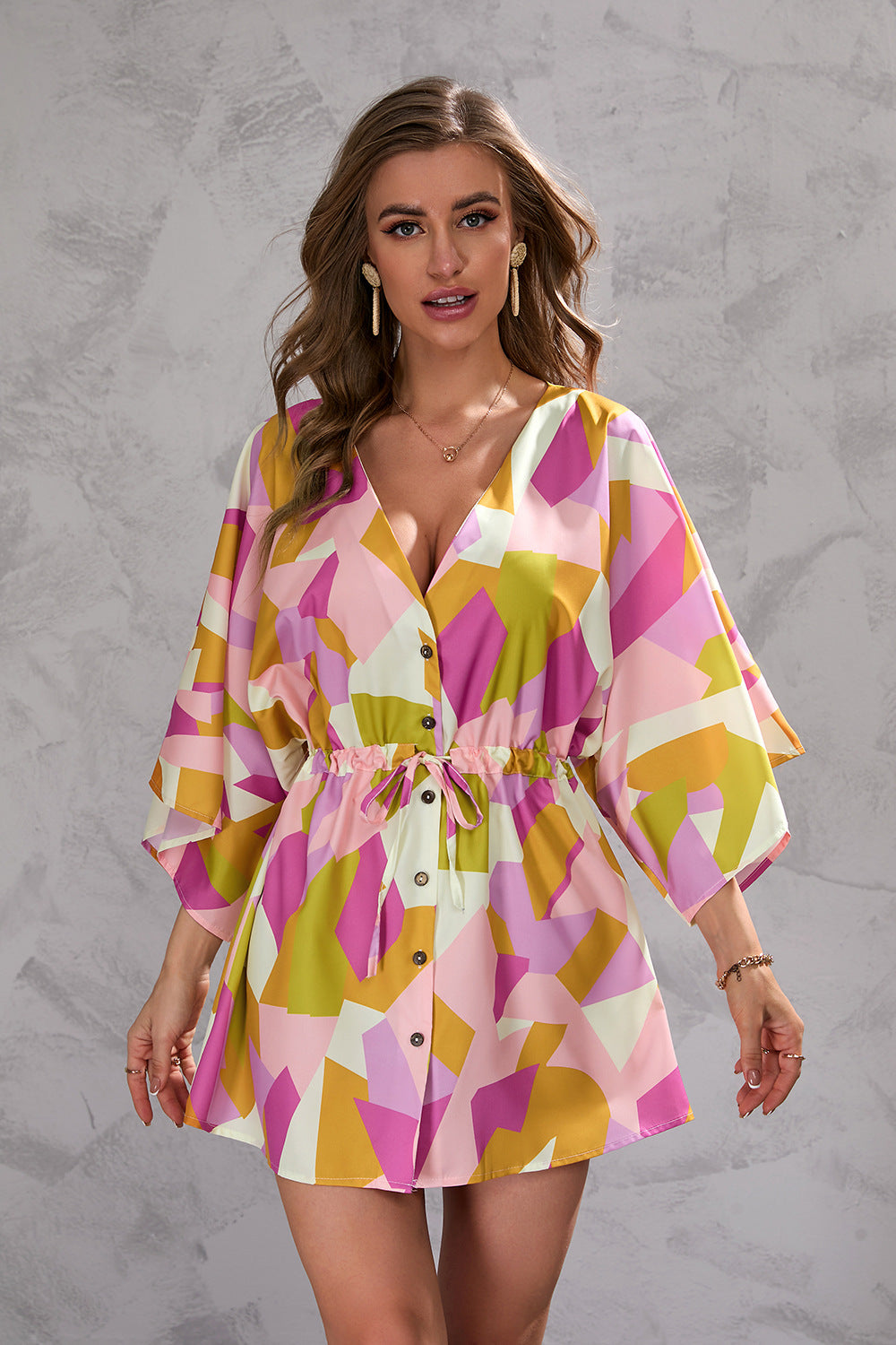 Women's Summer Leaf Print Half-length Sleeve Dress
