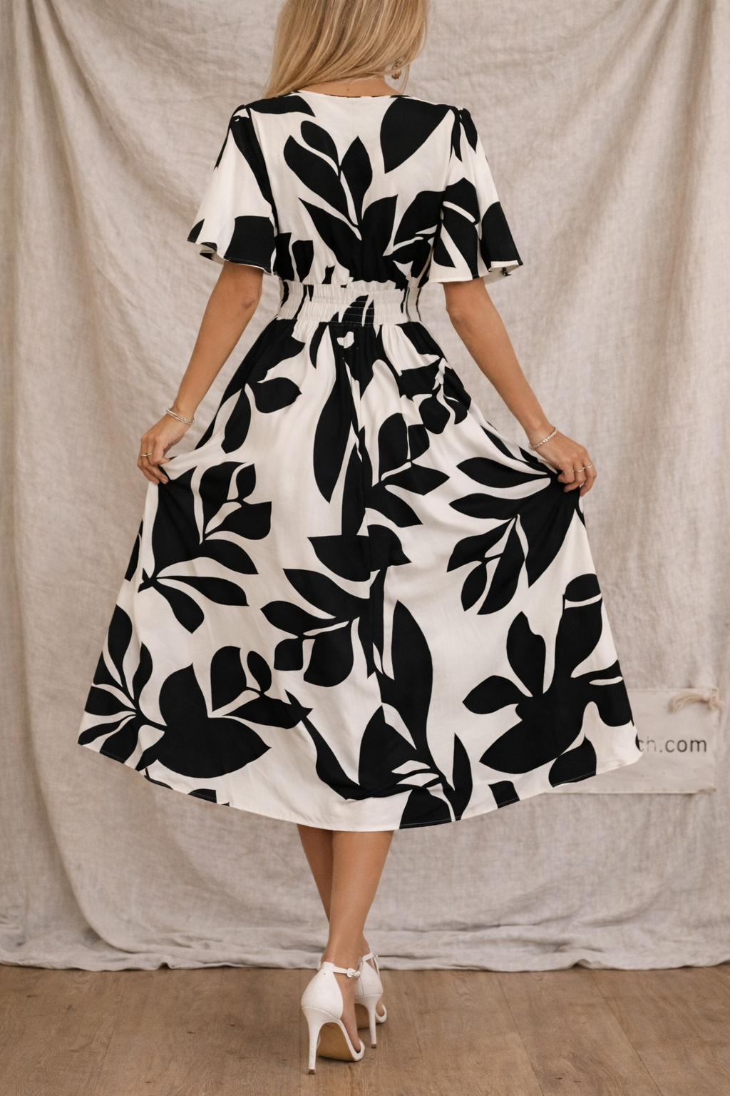 Monochrome Bloom Wrap Midi Dress