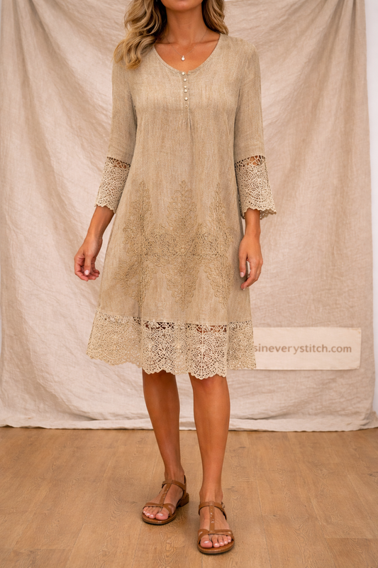 Lace Trim Button Midi Dress