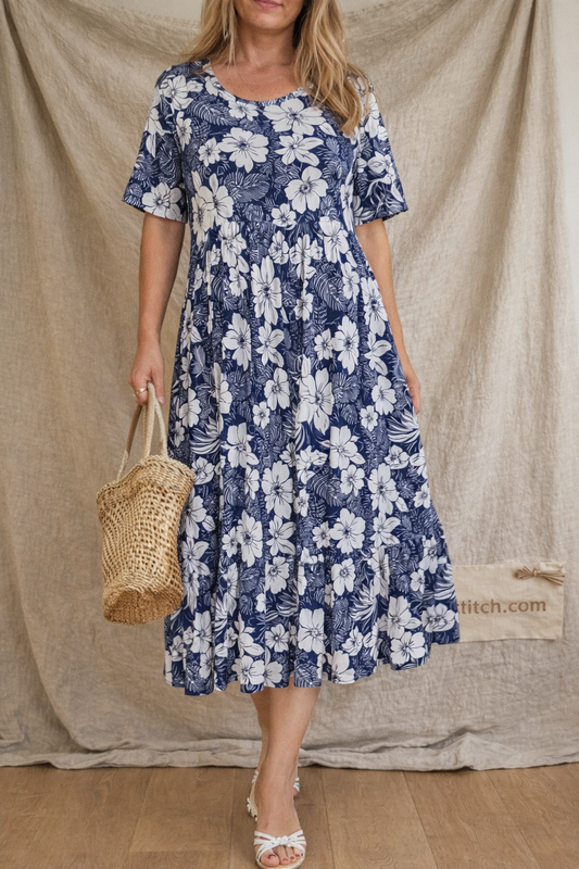 Floral Short Sleeve Midi Dress