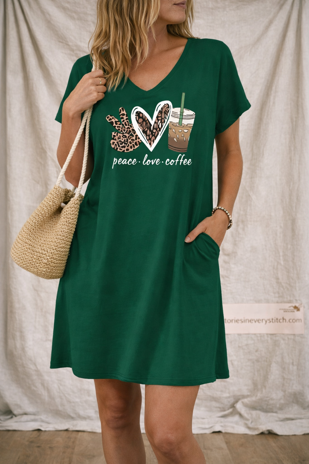 Peace Love Coffee Graphic T-Shirt Dress