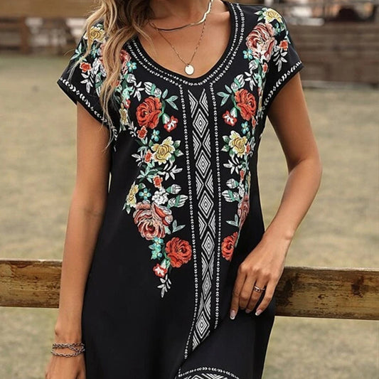 Summer Women's Short Sleeve Printed Loose Casual Dress