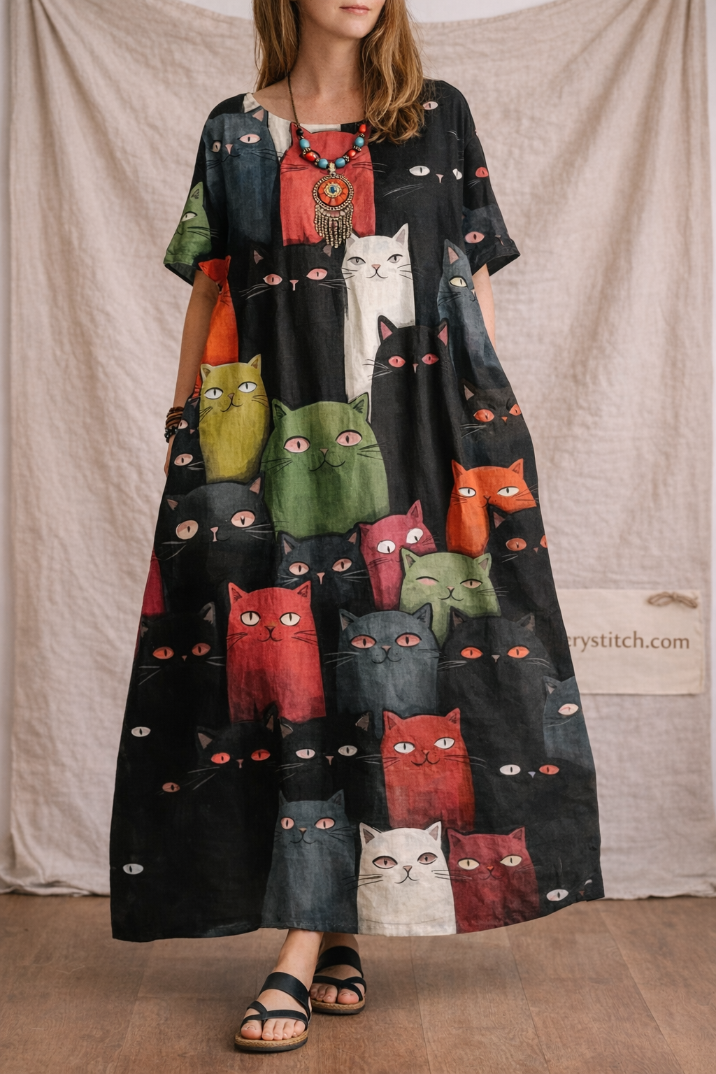 Vintage Floral Print Relaxed Midi Dress