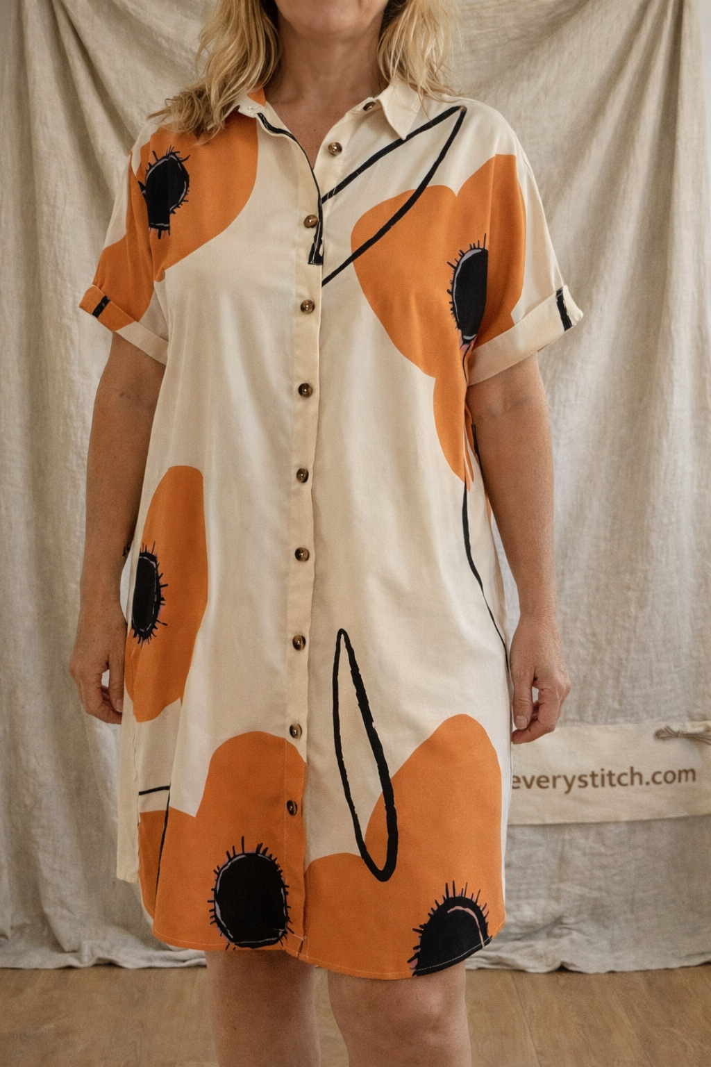 Abstract Dot Button Shirt Mini Dress