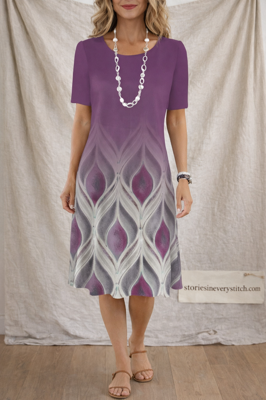Printed Short Sleeve Midi Dress
