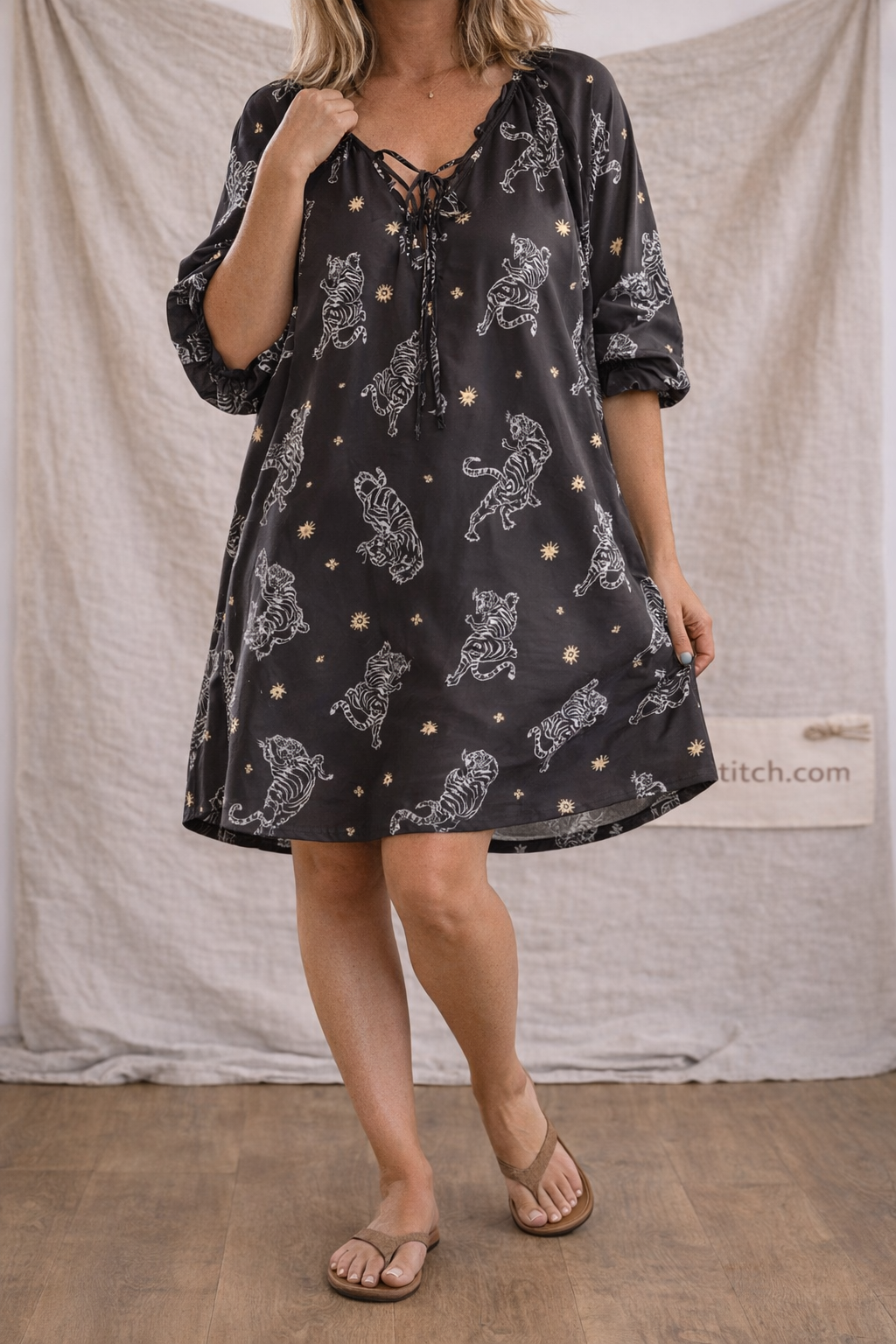 Tiger Print Loose Fit Boho Mini Dress