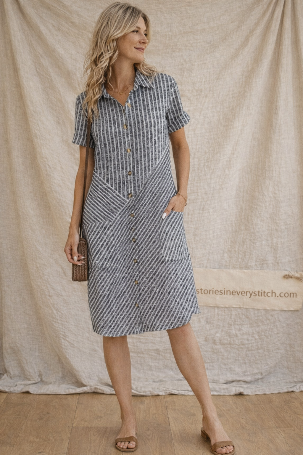 Striped Button-Front Shirt Dress