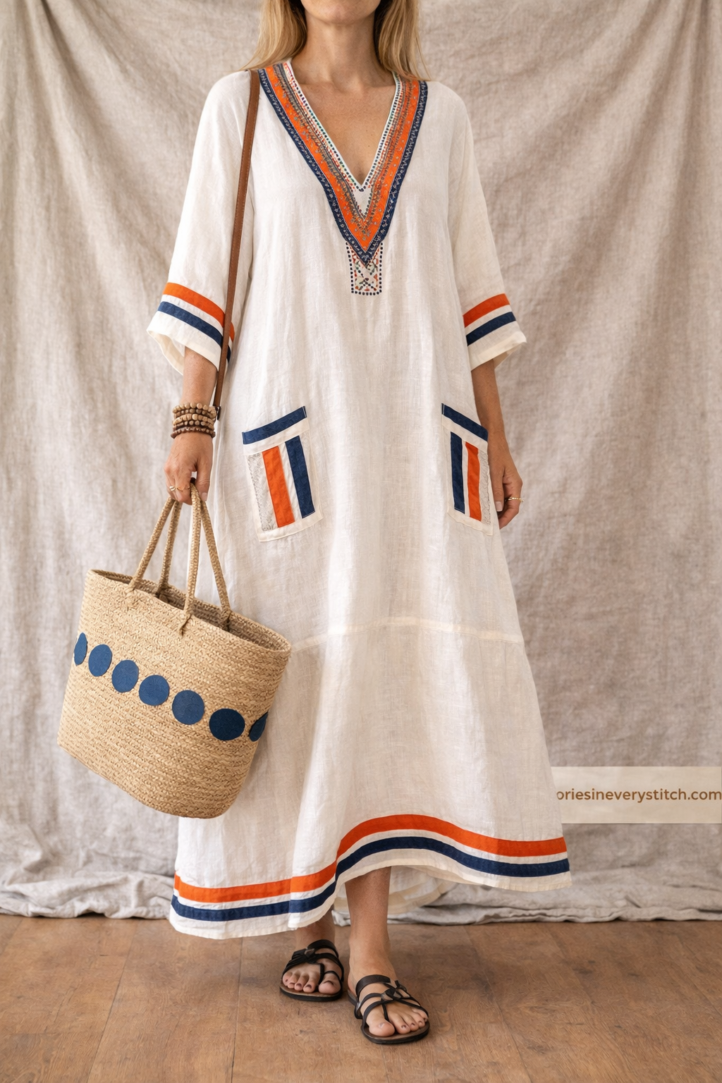 Boho Stripe Patch Pocket Maxi Dress