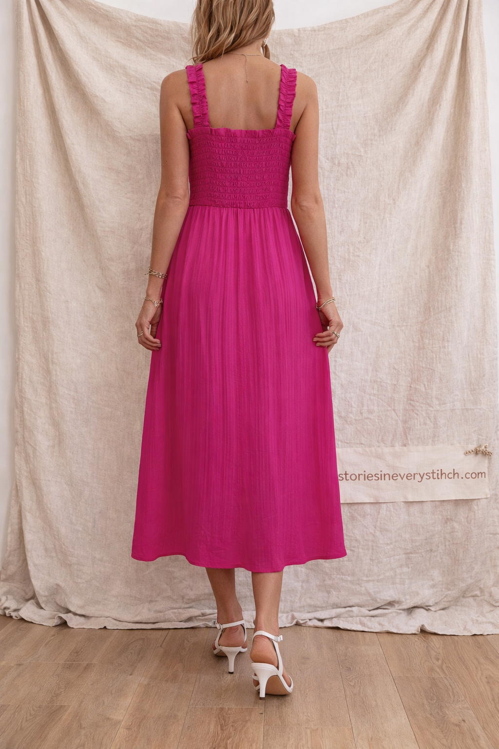 Smocked Sleeveless Midi Dress