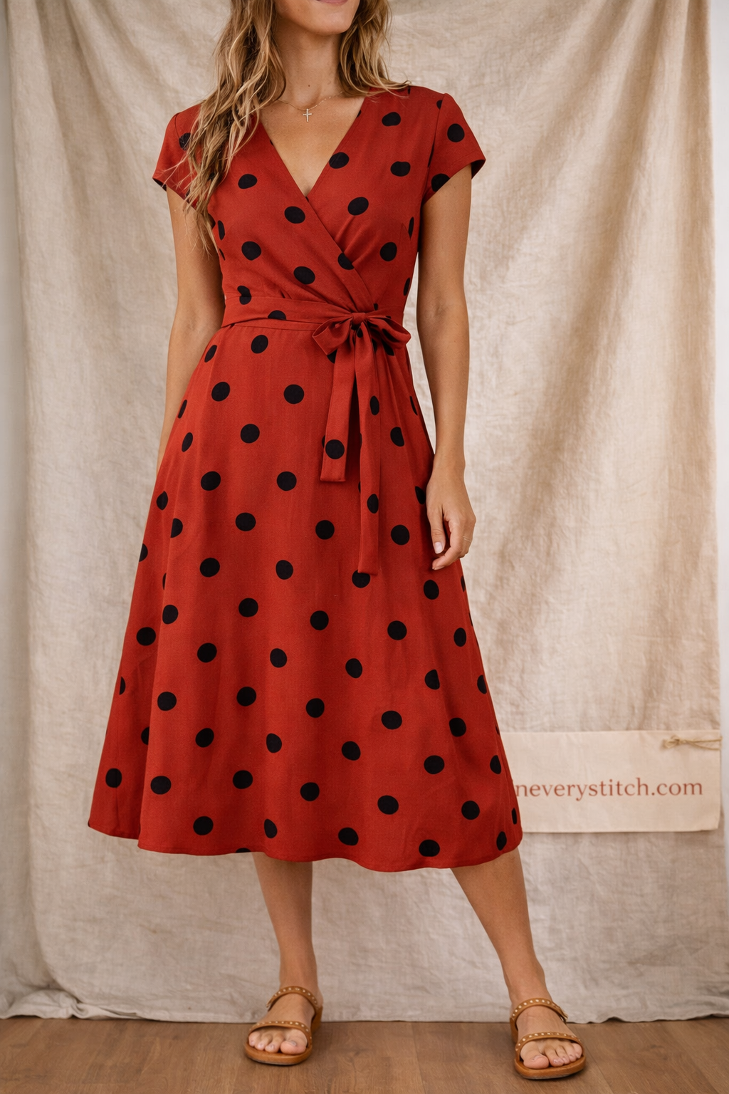 Polka Dot V-Neck Midi Dress