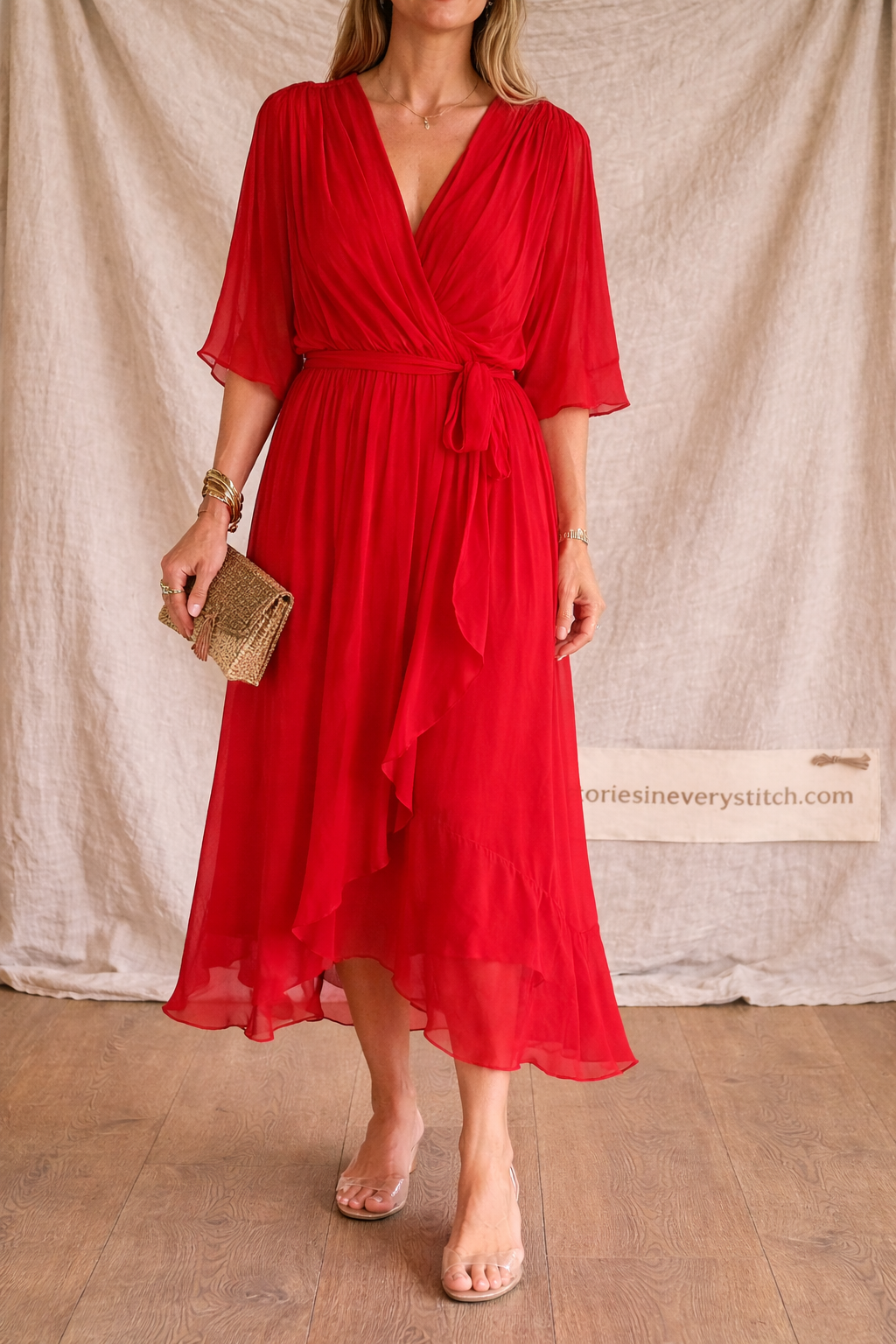 Grace Flow V-Neck Chiffon Midi Dress