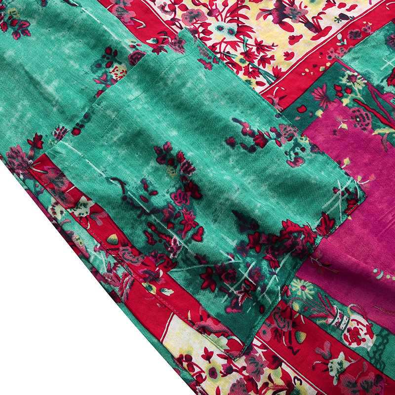 Women’s Boho Patchwork Maxi Dress – Vintage Floral Casual Summer Long Dress