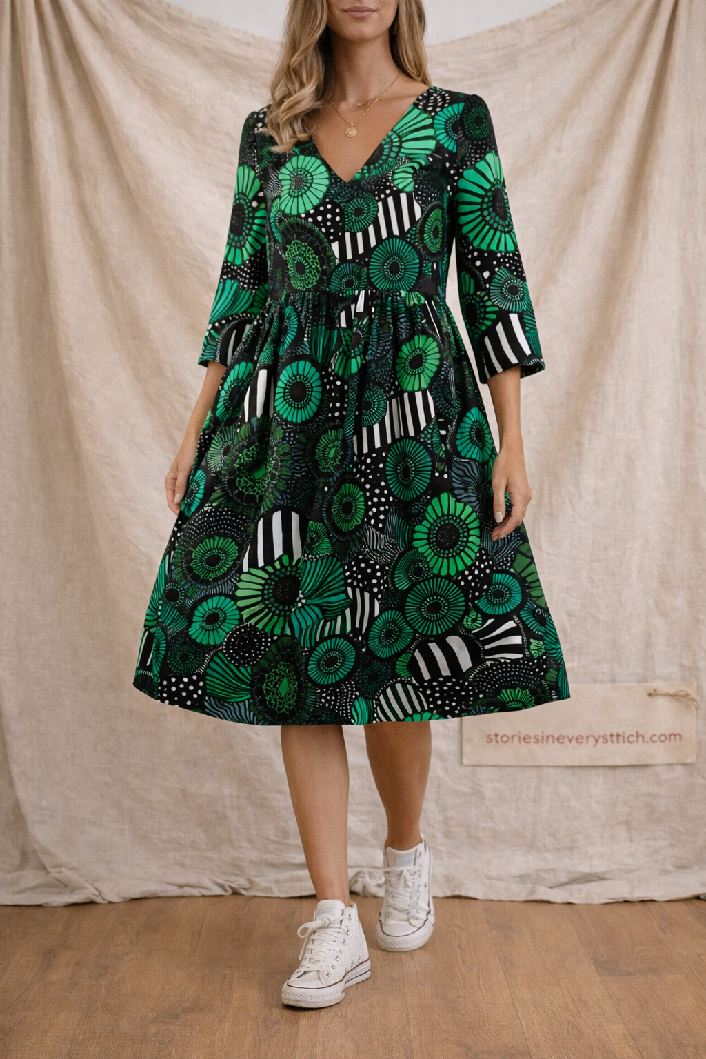 Bold Floral Print Swing Midi Dress