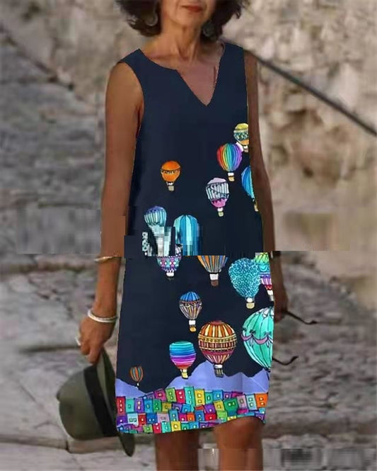 New Summer Sleeveless Vest V-neck Printed Dress
