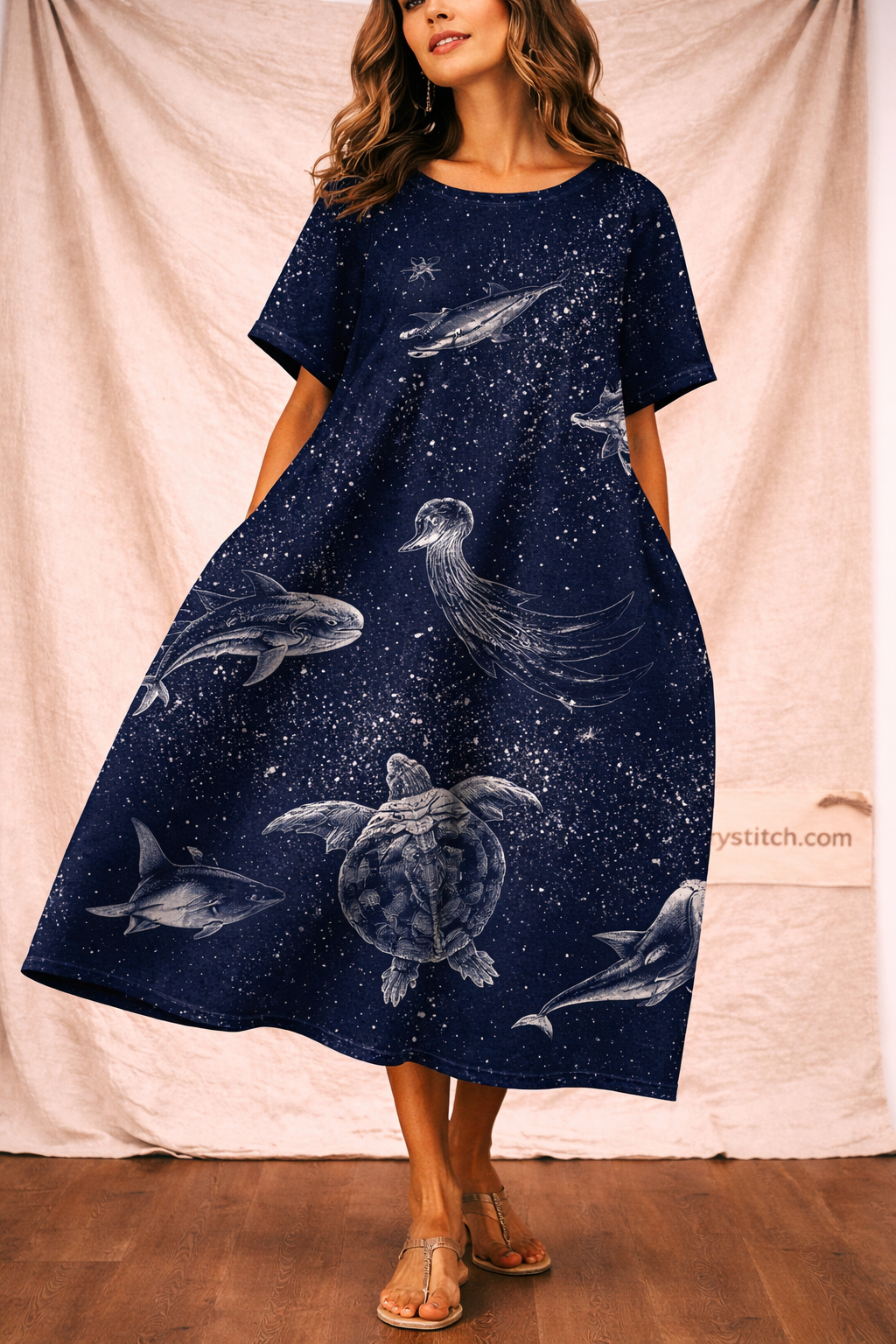 Boho Printed Midi Dress with Short Sleeves and Loose Fit – Relaxed Flowy Fit