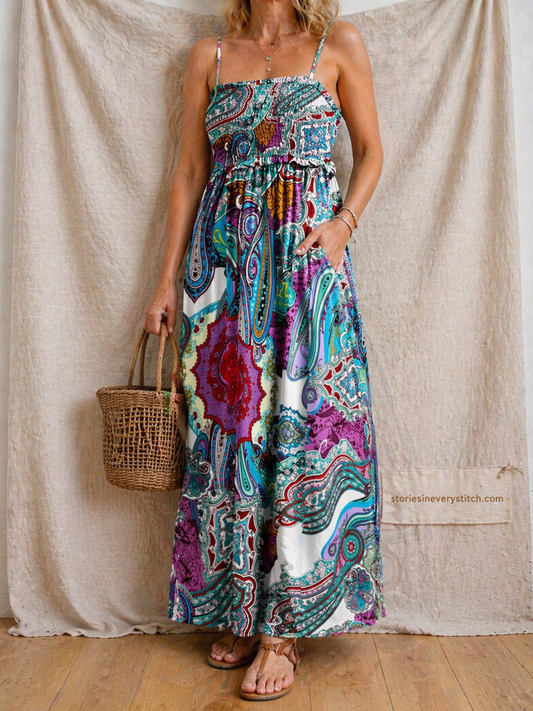 Strapless Maxi Dress with Abstract Print – Relaxed Flowy Fit