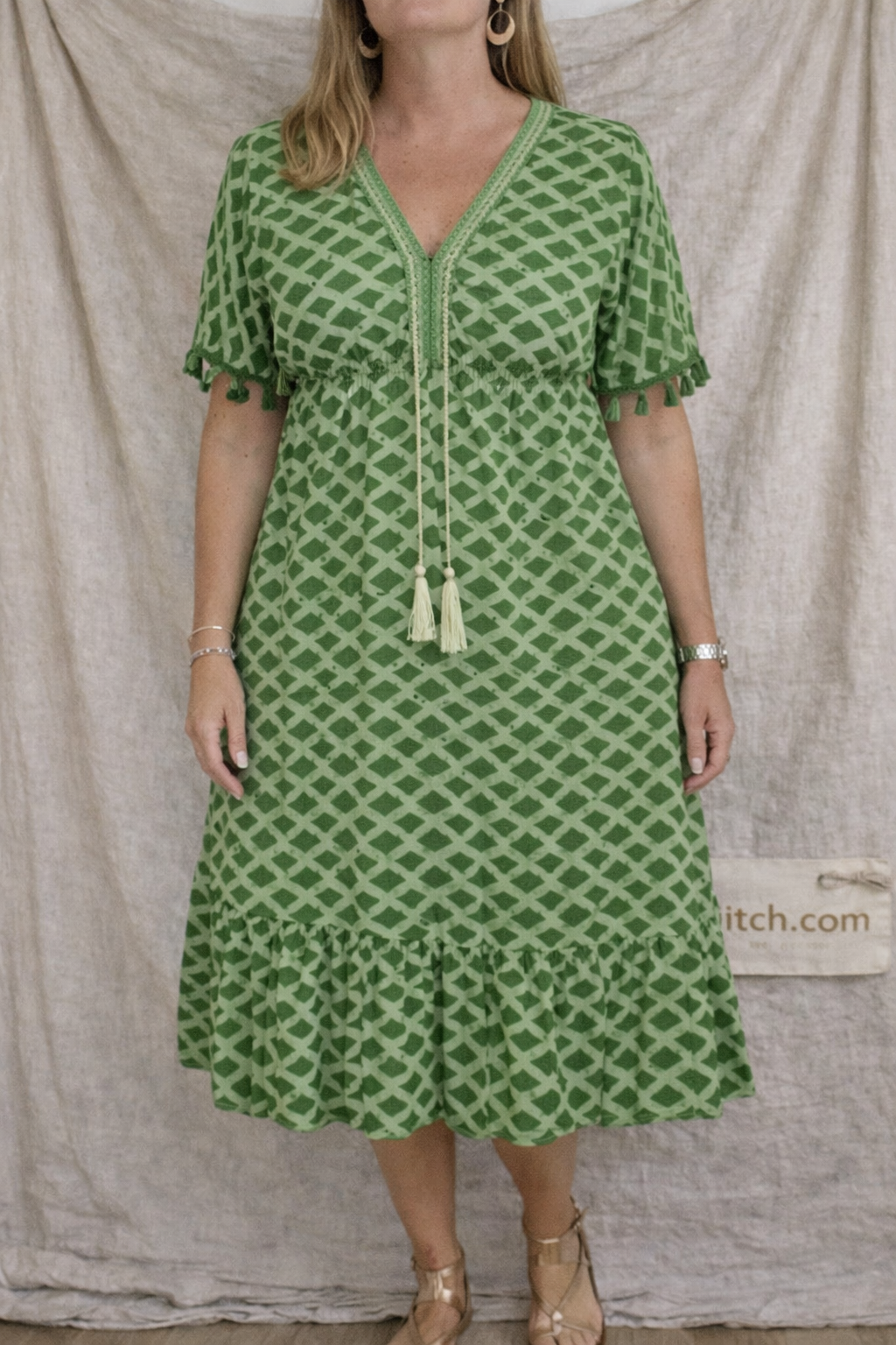 Boho Tassel Tie V-Neck Printed Dress