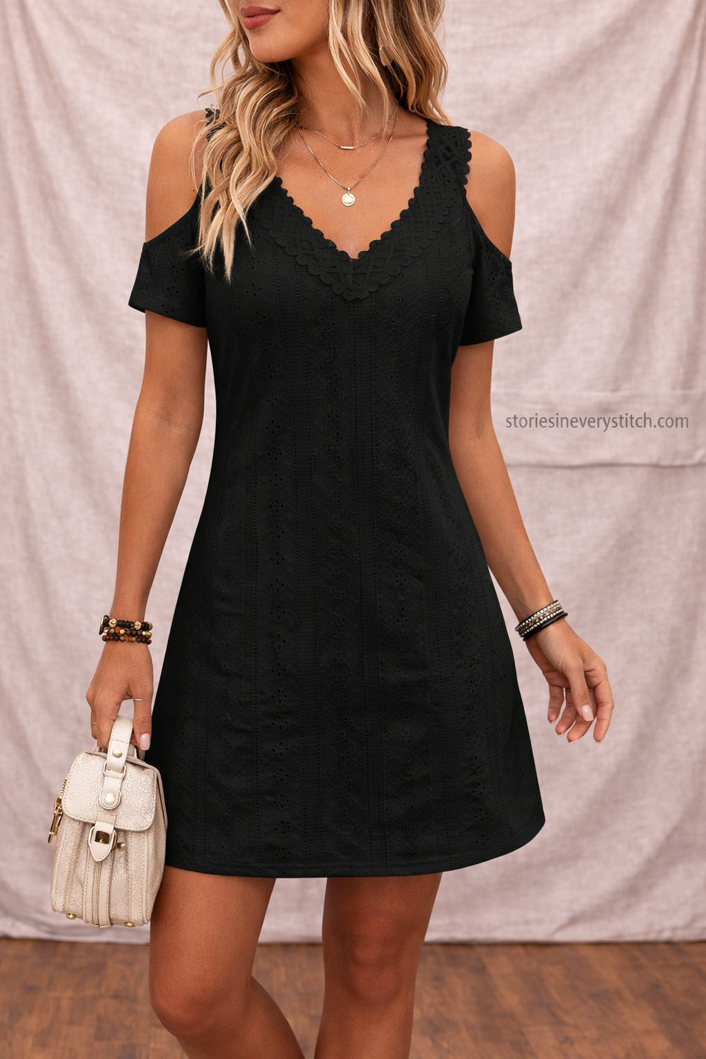 Women’s Cold Shoulder Mini Dress – V-Neck Short Sleeve Casual Summer Dress