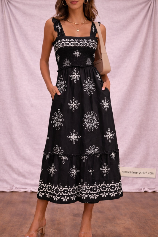 Women’s Tropical Print Midi Dress – Sleeveless Summer Beach Dress