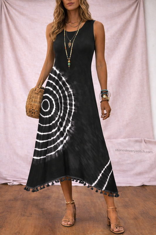 Women’s Tie-Dye Midi Dress – Sleeveless Casual Summer Dress