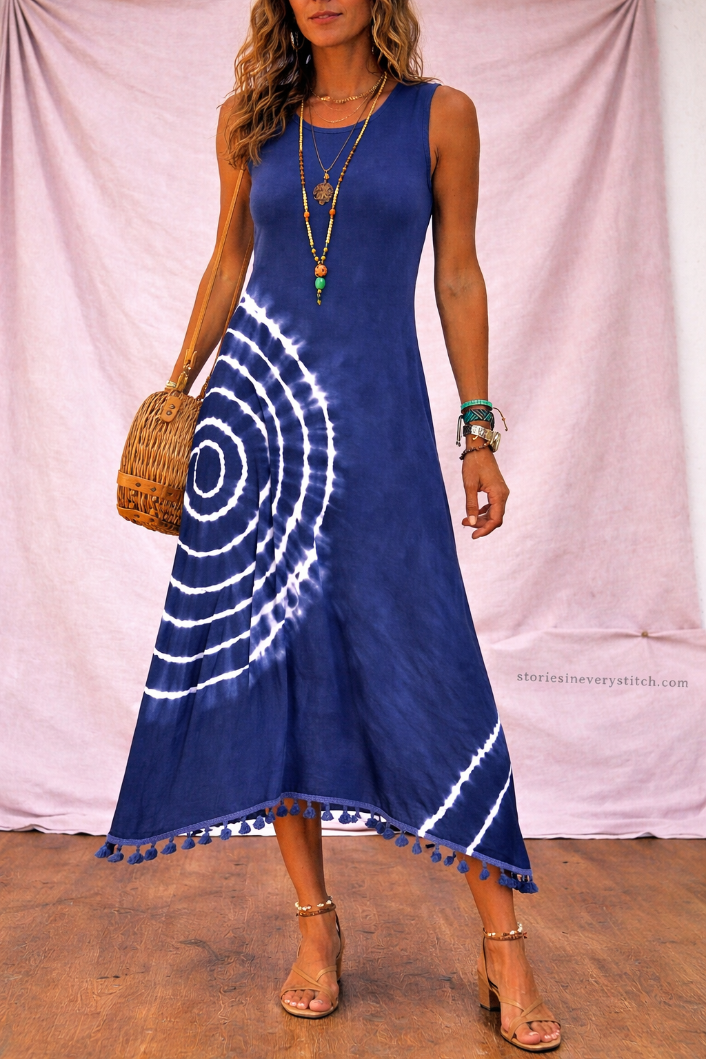 Women’s Tie-Dye Midi Dress – Sleeveless Casual Summer Dress