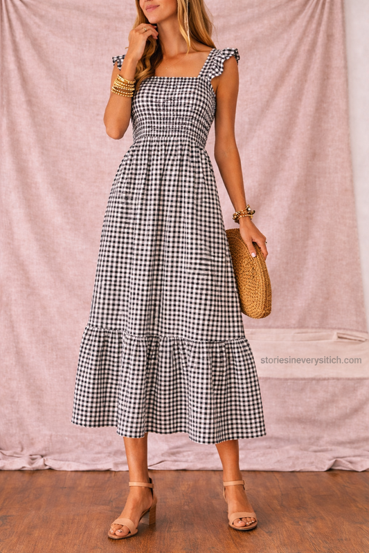 Women’s Gingham Sleeveless Maxi Dress – Casual Summer Tiered Dress