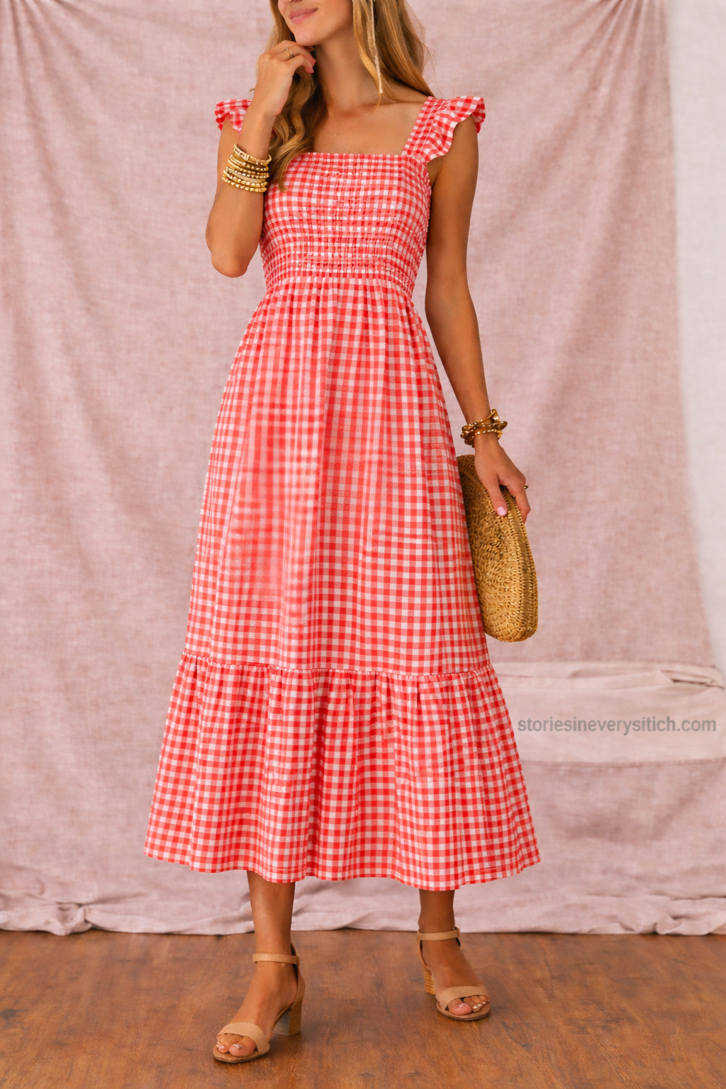 Women’s Gingham Sleeveless Maxi Dress – Casual Summer Tiered Dress