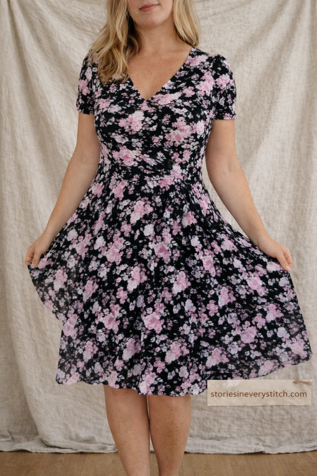Floral Fit & Flare Midi Dress – Short Sleeve Elegant Summer Style