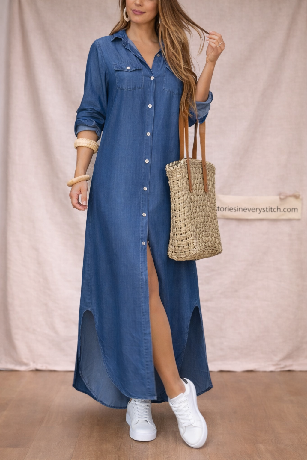 Printed Shirt Maxi Dress – Long Sleeve Button Down Casual Style