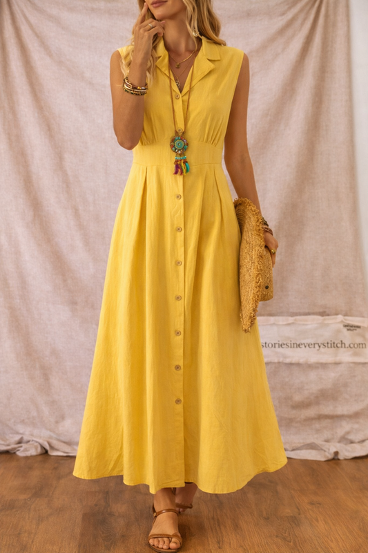 Women’s Sleeveless Button-Front Maxi Dress – Elegant V-Neck Casual Summer Long Dress
