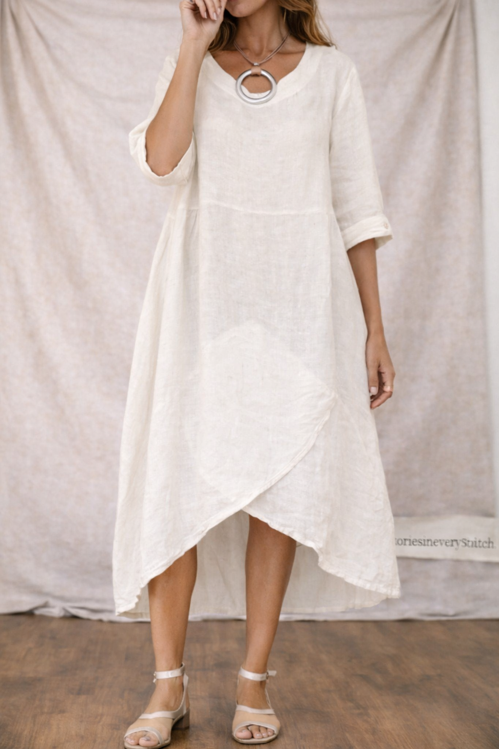 Women’s Loose Asymmetrical Midi Dress – Casual Short Sleeve Relaxed Summer Dress