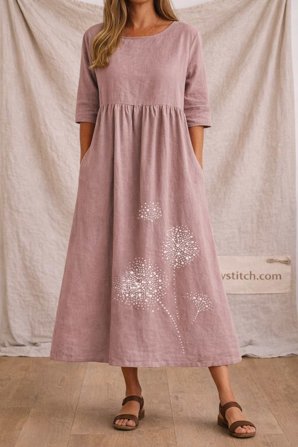 Dandelion Print Relaxed Midi Dress