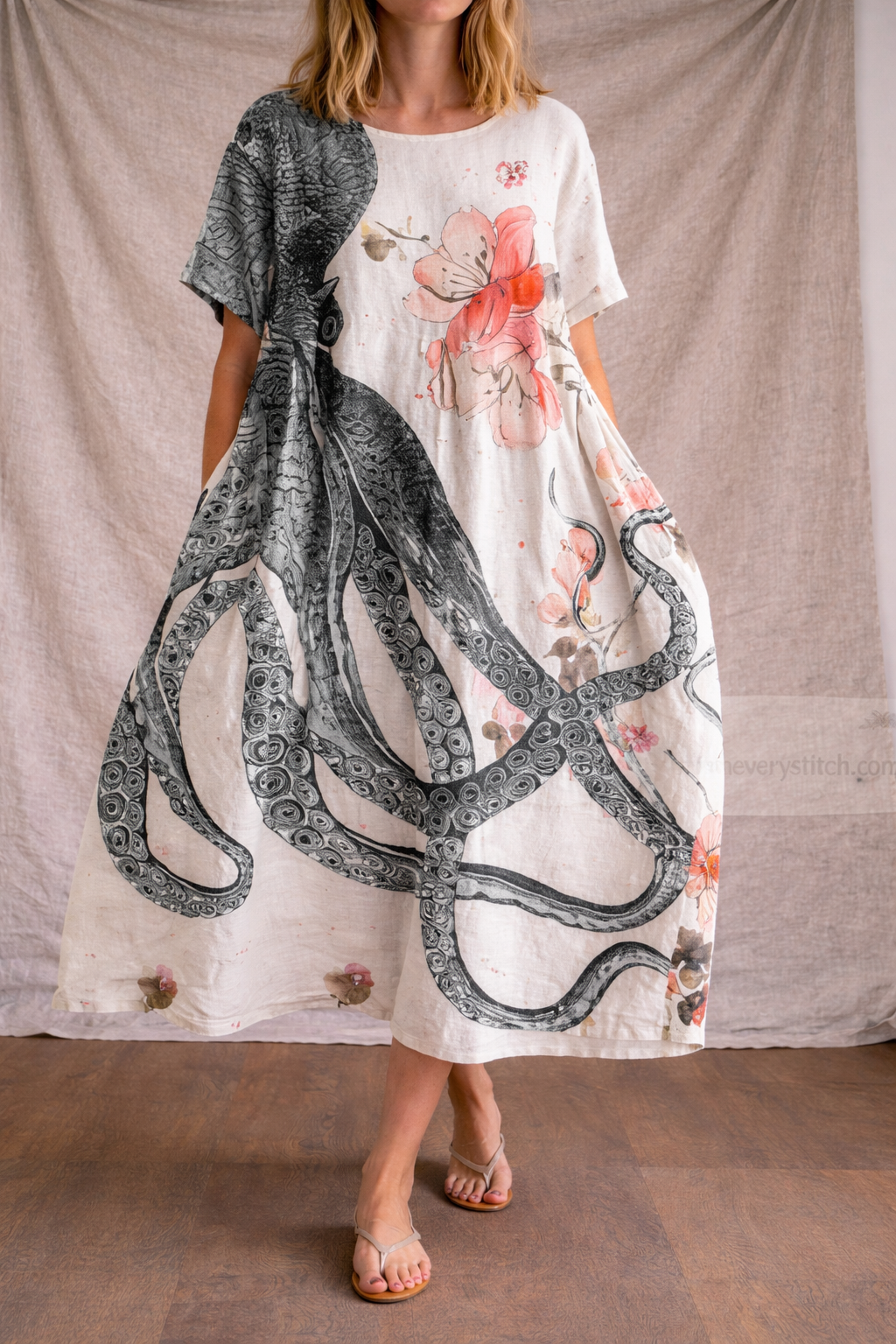 Ocean Ink Oversized Artistic Midi Dress