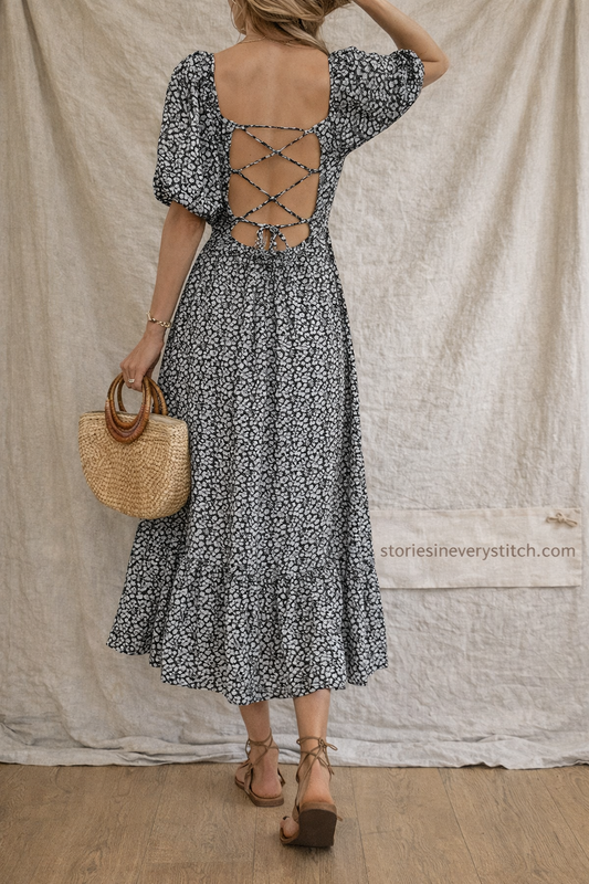 Smocked Square-Neck Tiered Midi Dress