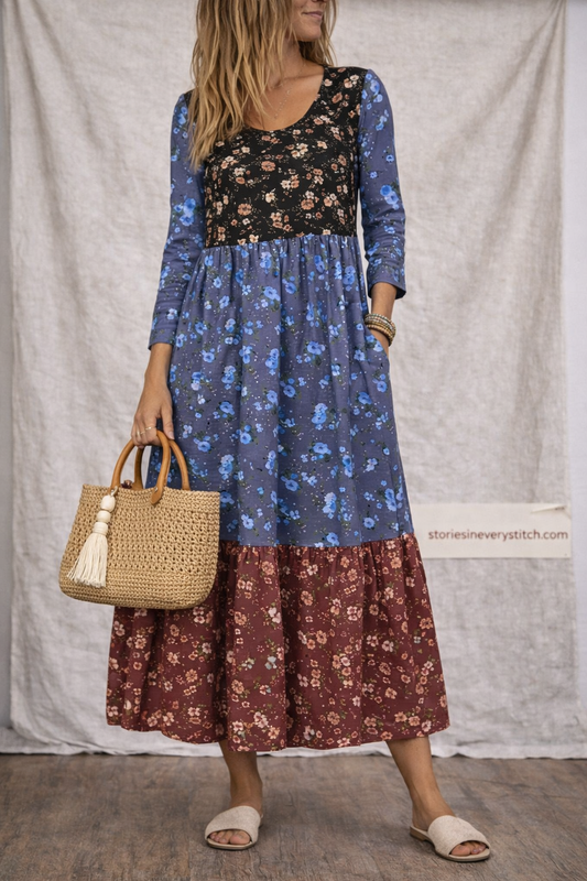 Patchwork Bloom Tiered Maxi Dress